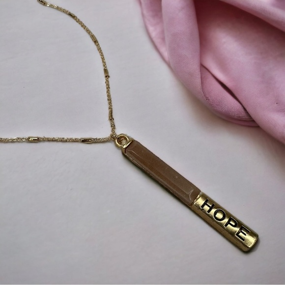Pendant Hope Necklace Gold Tone Pink Stone - Picture 1 of 8